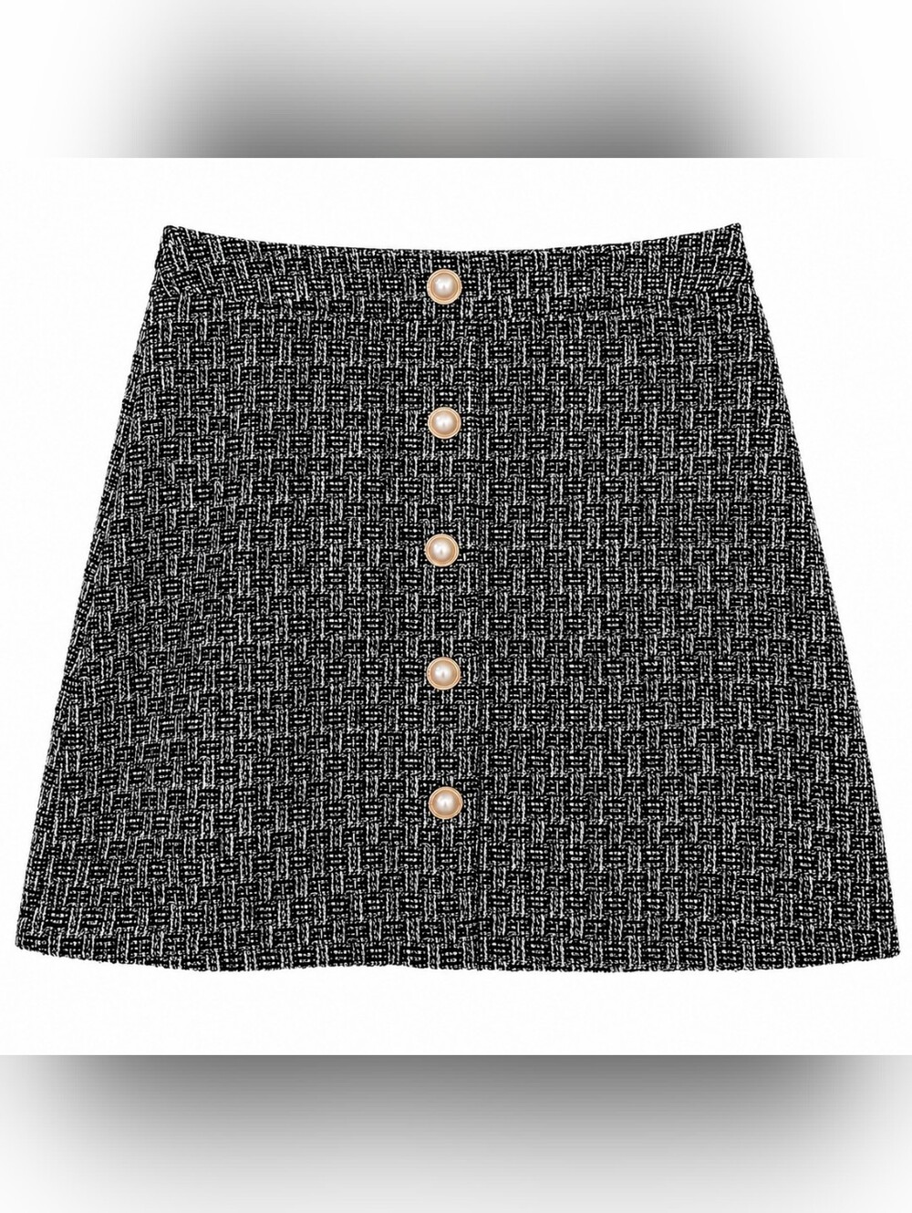 Black & White Tweed Mini Skirt Pearl Buttons A-Line Size S